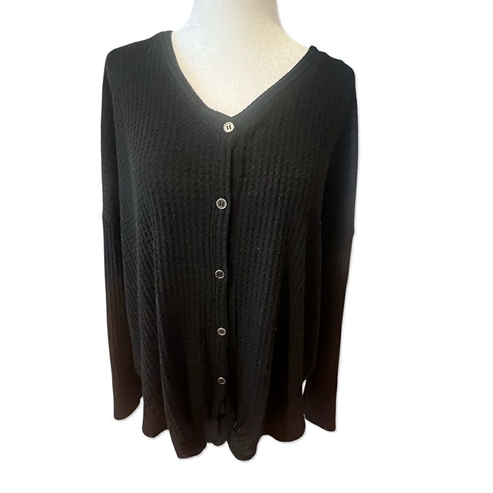 Women's style and co thermal long sleeve knot tie button top‎ size xl